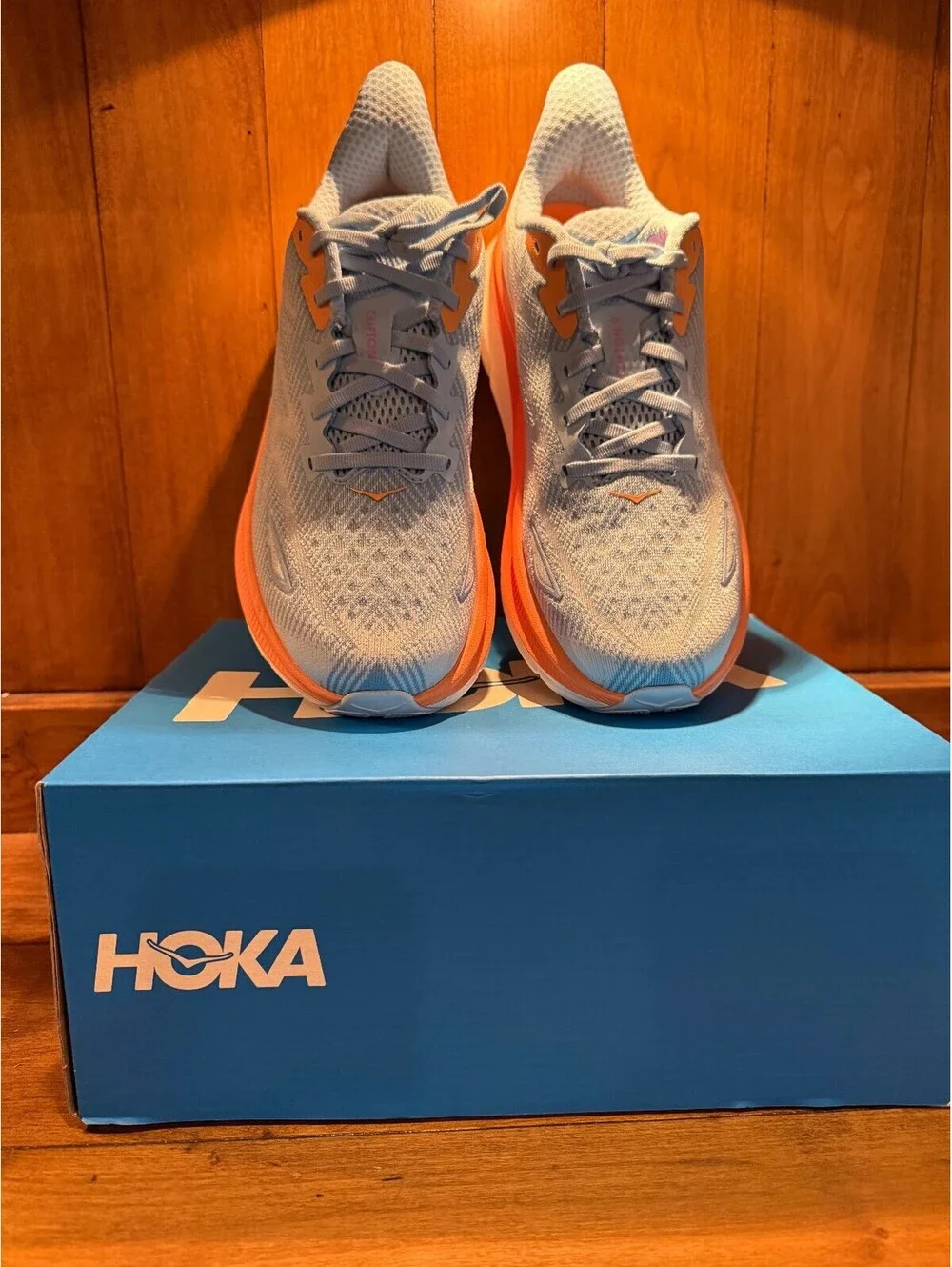New Hoka Clifton 9 Lightweight Running Shoes - Airy Blue/Ice Water Women's 8.5B
